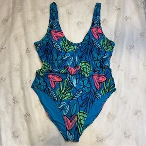 Aerie Blue and Pink Floral One Piece Swimsuit